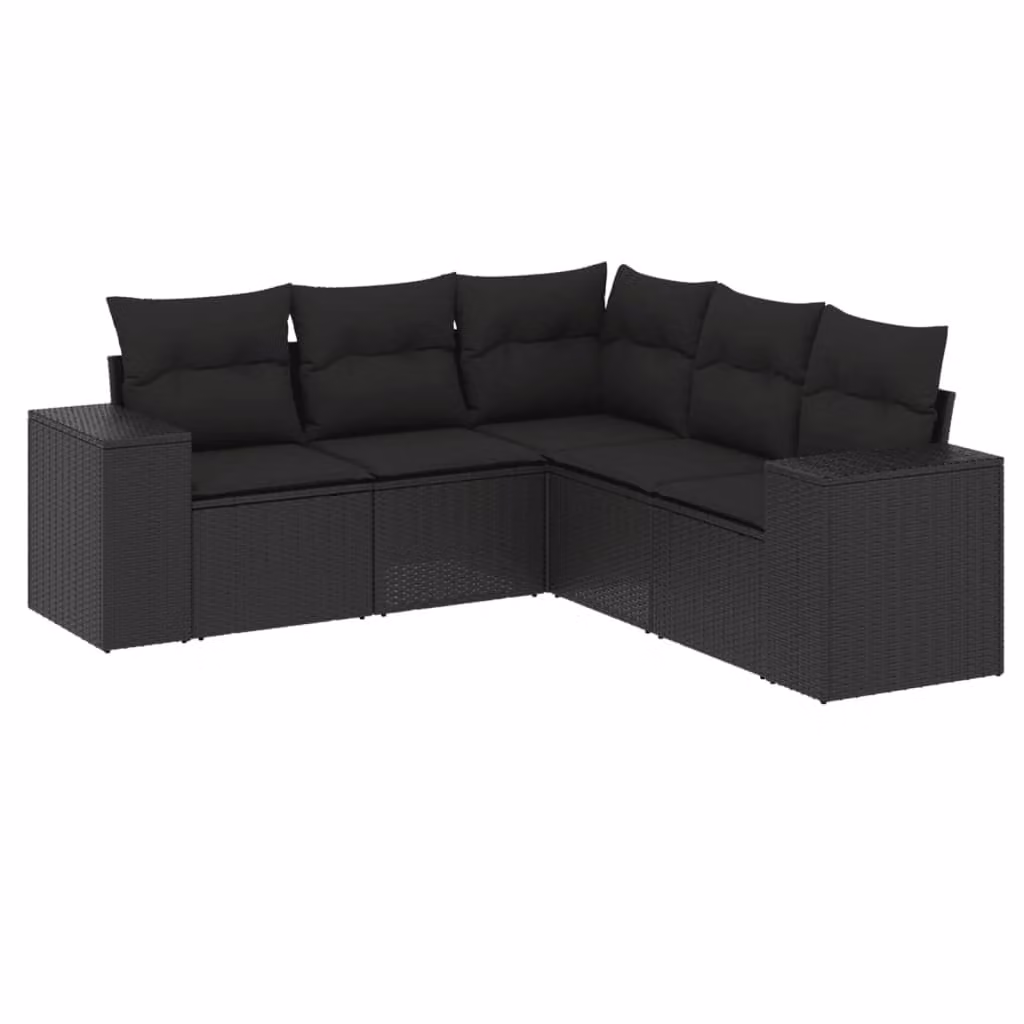 Set Divani da Giardino 5 pz con Cuscini in Polyrattan Nero