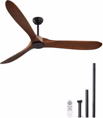 VEVOR Ventilatore da Soffitto Moderno Senza Luce con 3 Pale in Legno, Motore CC Reversibile, Telecomando a 6 Velocità e Timer, Colore Noce, Diametro: 180 cm