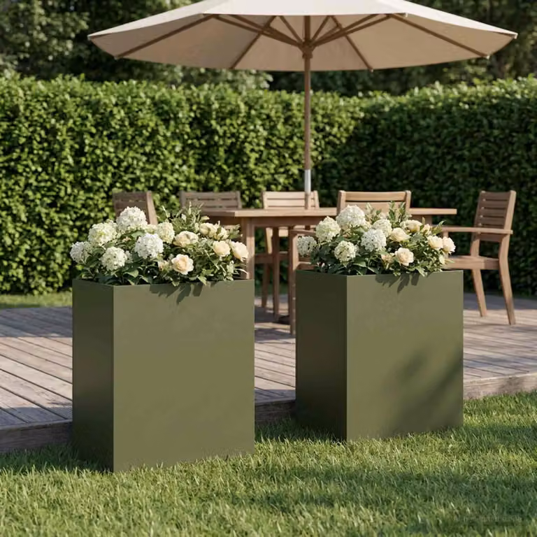 Set di 2 vasi da giardino vidaXL in metallo verde, L: 40 cm, P: 30 cm, H: 40 cm