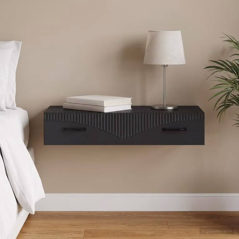 vidaXL Tavolino da Parete Laterale Moderno in MDF Nero L 87,5 x P 34,5 x H 17 cm