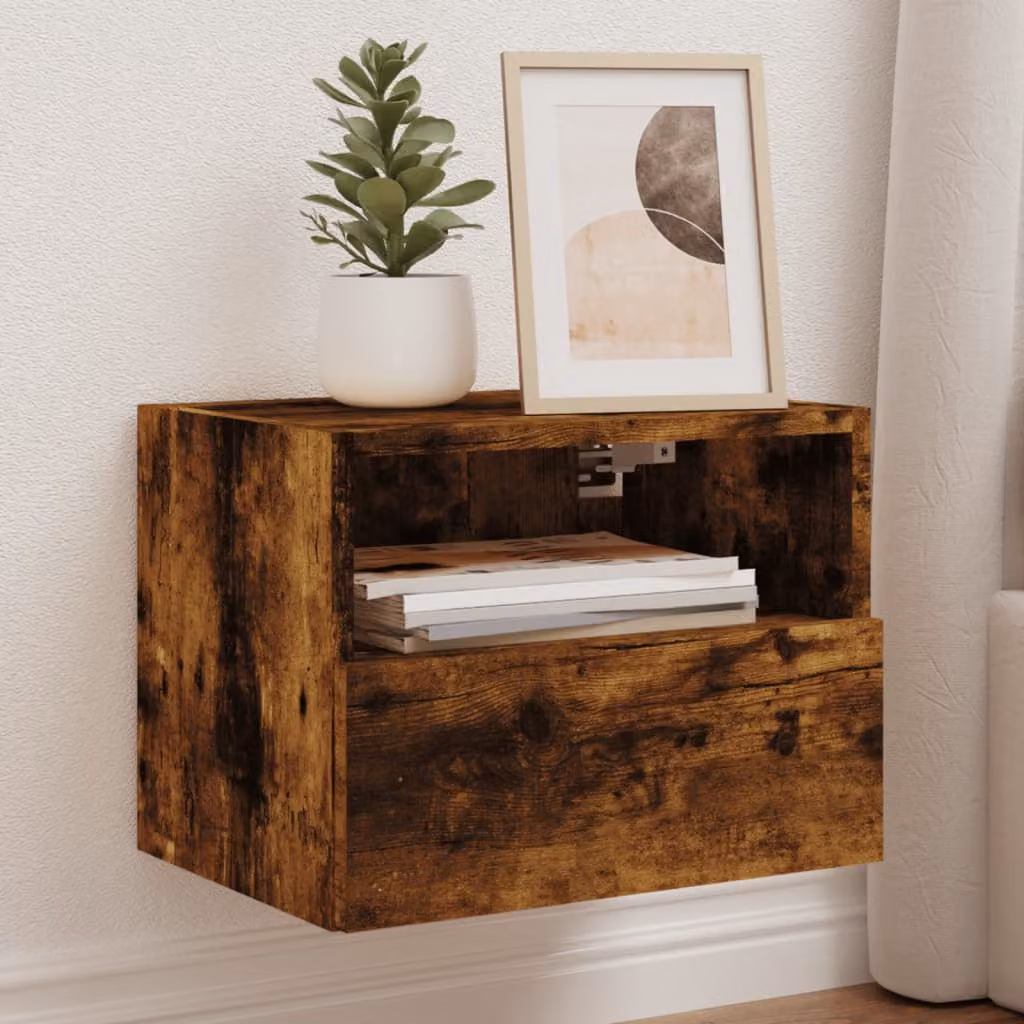 Set di 2 mobili TV da muro vidaXL in legno Rovere Fumo, L 40 cm x P 30 cm x H 30 cm