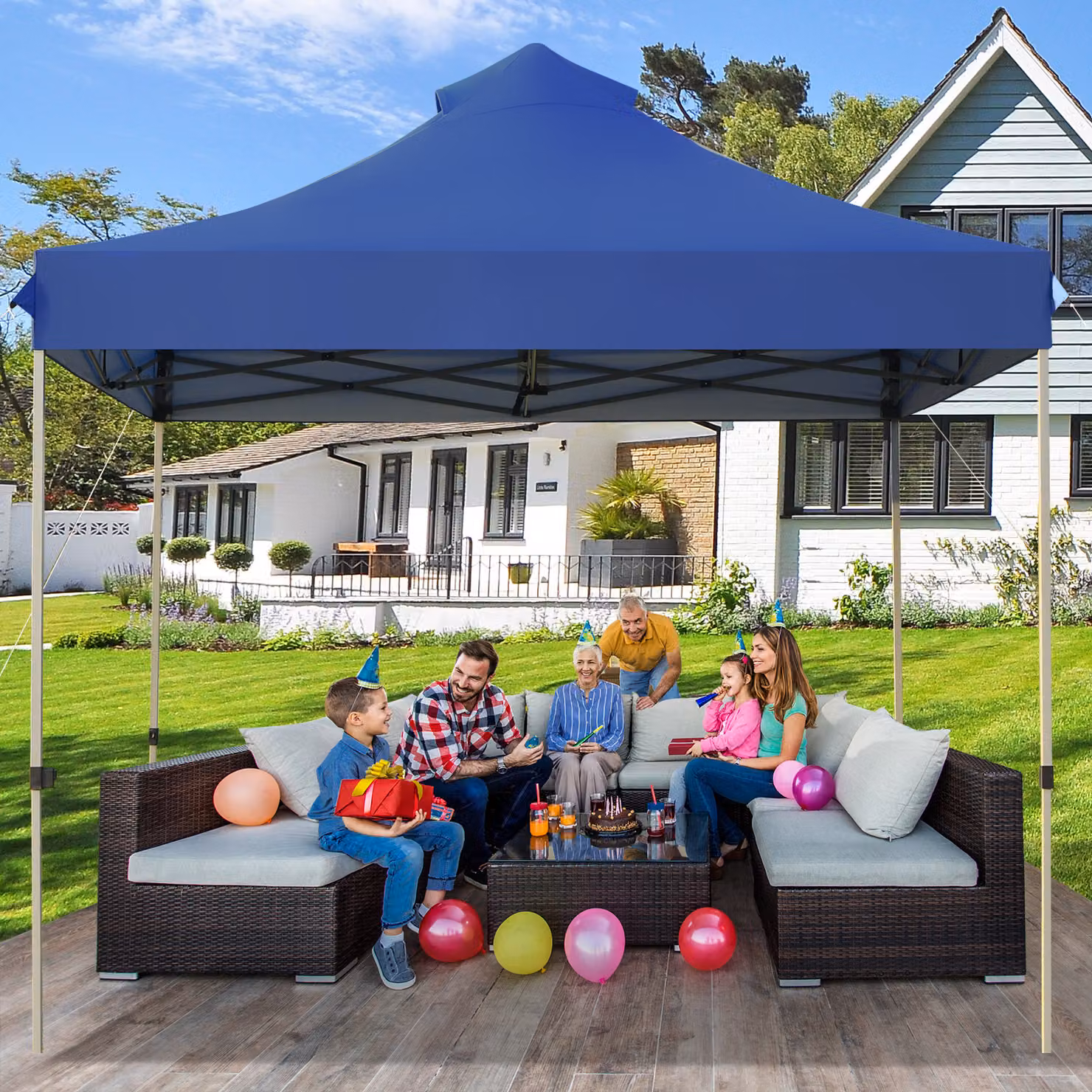 COSTWAY Tenda pop-up grande 3 m x 3 m, tenda per feste facile da montare, tenda per esposizioni commerciali portatile con borsa per il trasporto, 3 altezze regolabili Blu