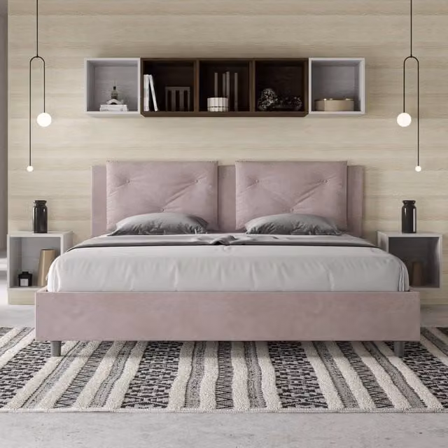 Letto matrimoniale king size con contenitore imbottito Ityhome in microfibra colore glicine L: 170 cm, P: 200 cm