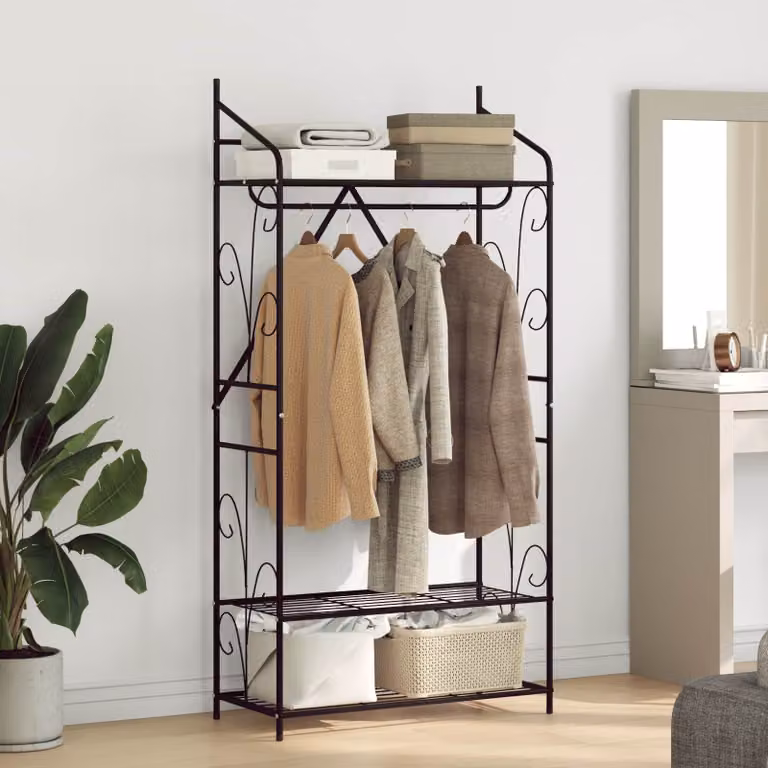 Armadio Aperto Moderno vidaXL in Metallo Nero con Ripiani e Appendiabiti L: 78 cm, P: 36 cm, H: 158 cm