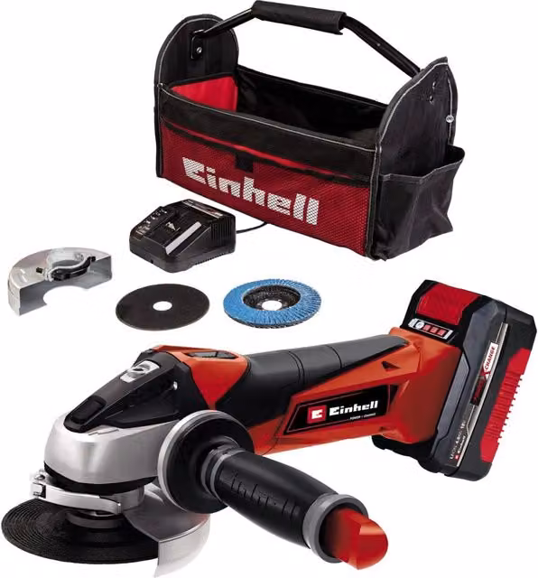 Smerigliatrice angolare a batteria Einhell TE-AG 115 Li 18V con batteria al litio da 4 Ah e disco da 115 mm, colore rosso