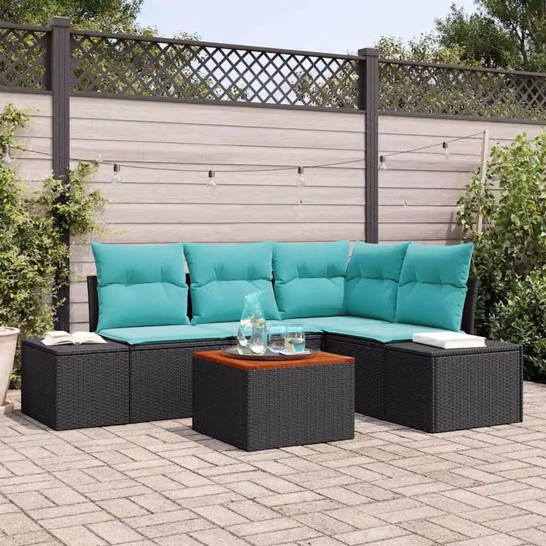 Maison Exclusive - Set da giardino composto da 5 pezzi. Divano e poltrone in rattan sintetico, colore nero e turchese