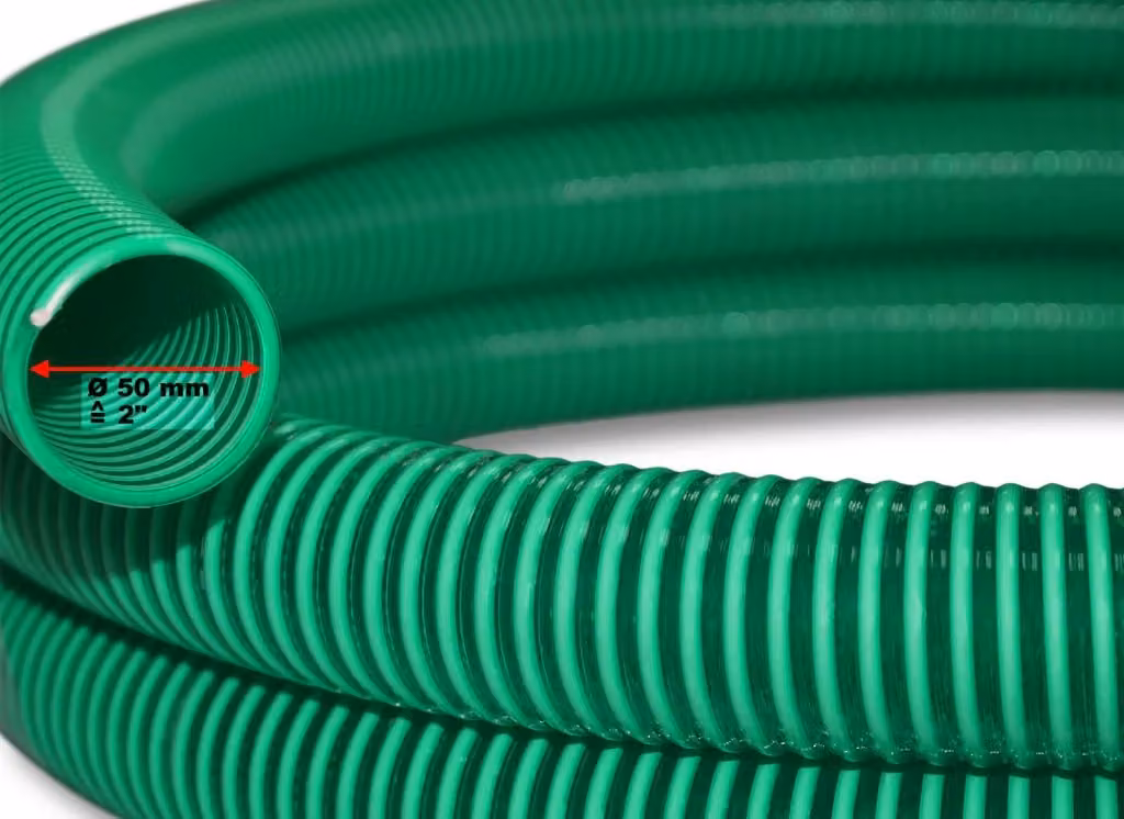 Tubo flessibile di aspirazione a pressione in PVC verde con spirale rinforzata corrugata, Lunghezza: 25 m, Diametro: 50 mm – 2