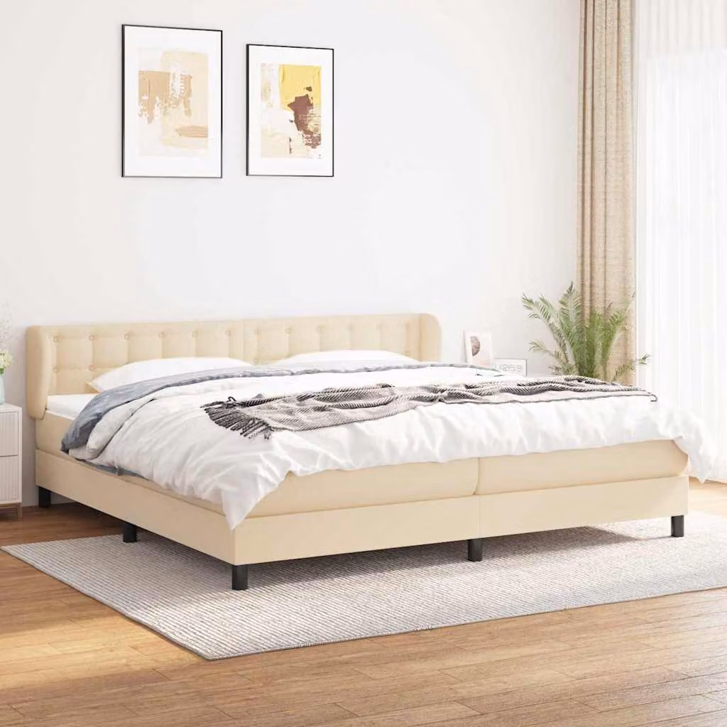 vidaXL Giroletto a Molle Ibrido con Materasso in Tessuto Beige e Bianco L/P: 200 x 200 cm