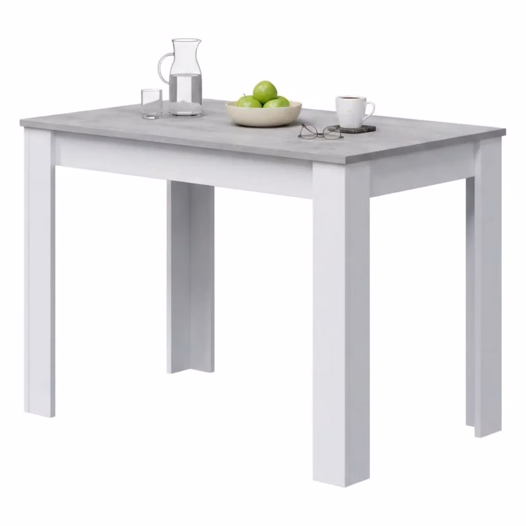Tavolo fisso Anat DMORA per sala da pranzo o cucina, design moderno, L: 109 cm, P: 67 cm, H: 78 cm, Bianco e Cemento – 2