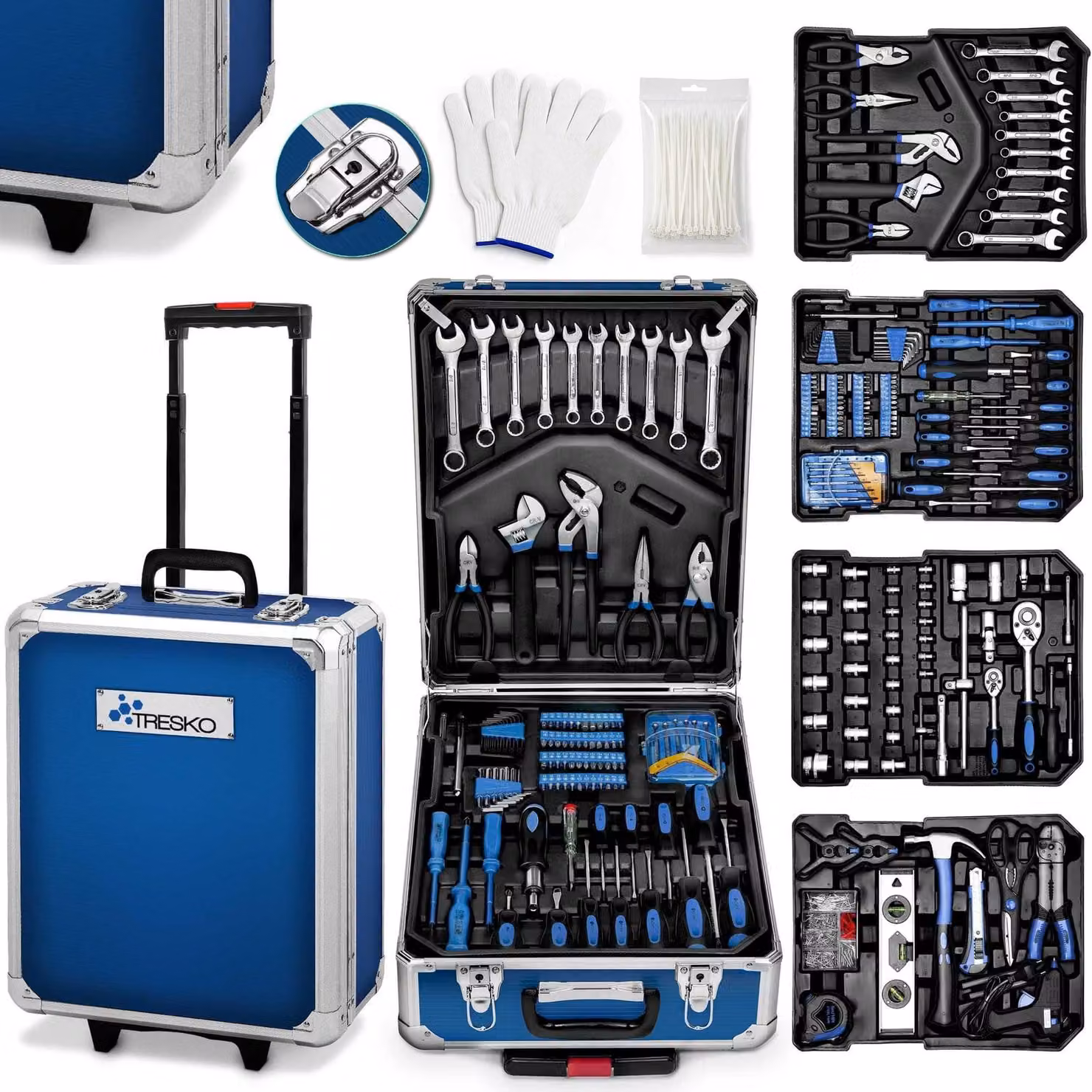 Valigetta portautensili - 1400 pezzi - Acciaio al cromo-vanadio - Blu - Con trolley