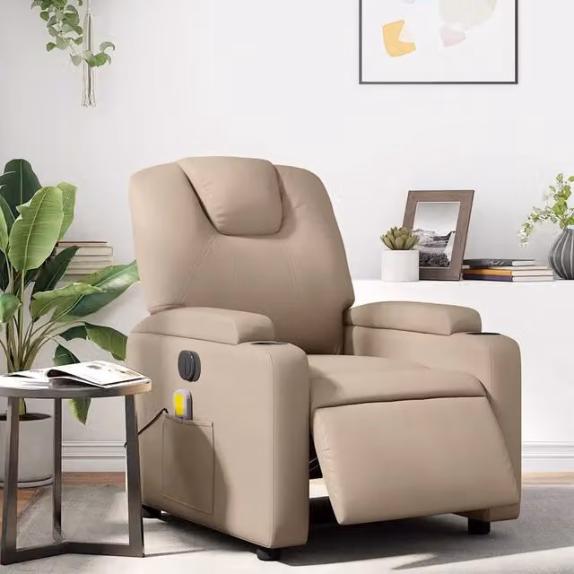 Divano Sedia-Poltrona Reclinabile Massaggio Elettrica Cappuccino Similpelle 999404