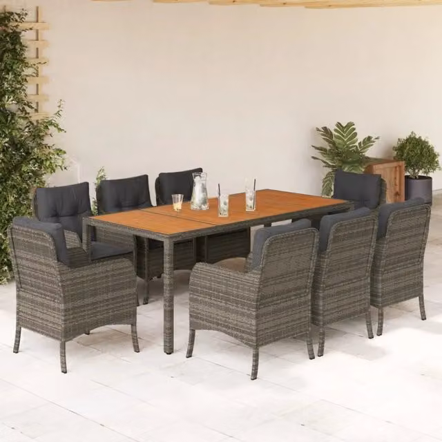 Set da Pranzo da Giardino vidaXL in Legno di Acacia e Polyrattan Grigio, 9 Pezzi
