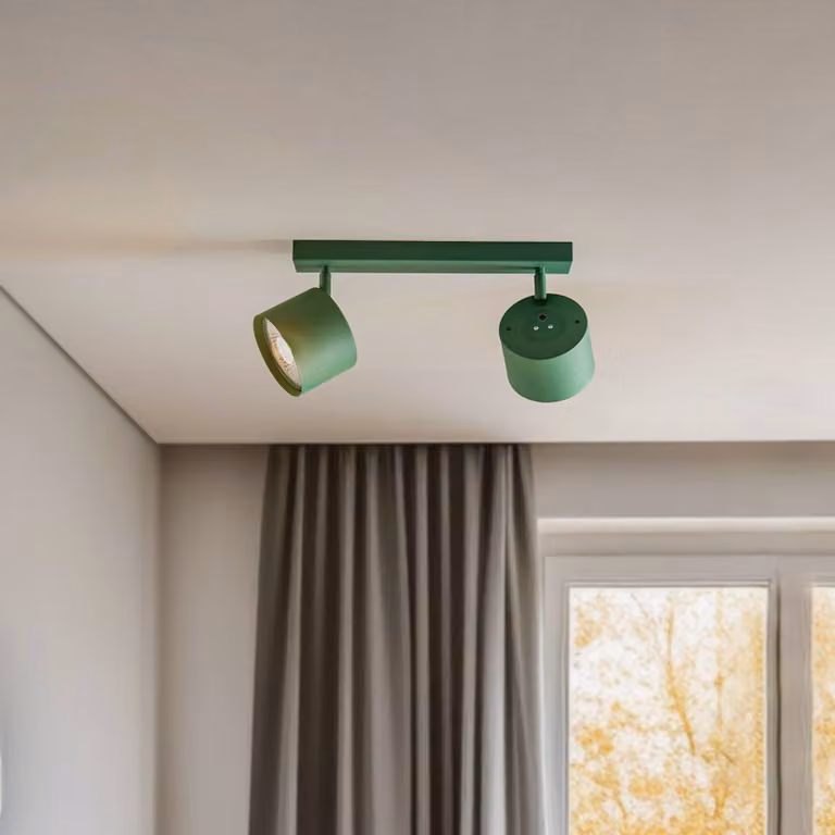 Faretto da soffitto Chloe orientabile a 2 luci, verde Argon, dimmerabile, Verde, Soggiorno / Sala da pranzo, Metallo, Moderno