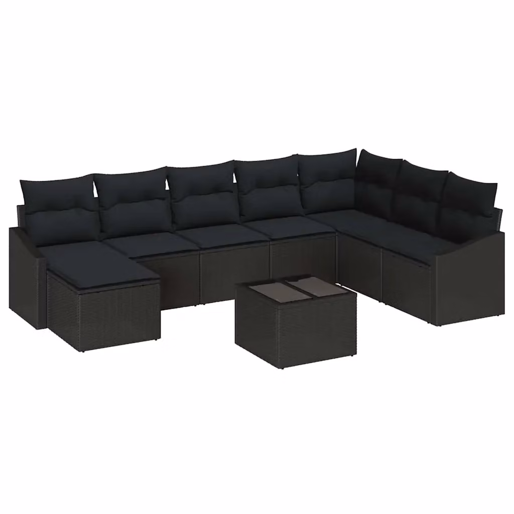 Set di divani da giardino vidaXL 9 pezzi in rattan nero con cuscini e tavolino da esterno – 2