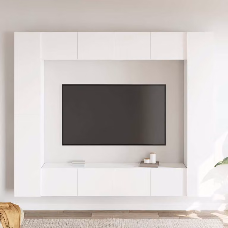 Set Mobili Porta TV vidaXL 8 Pezzi Bianco Moderno in Legno e MDF da Appendere alla Parete