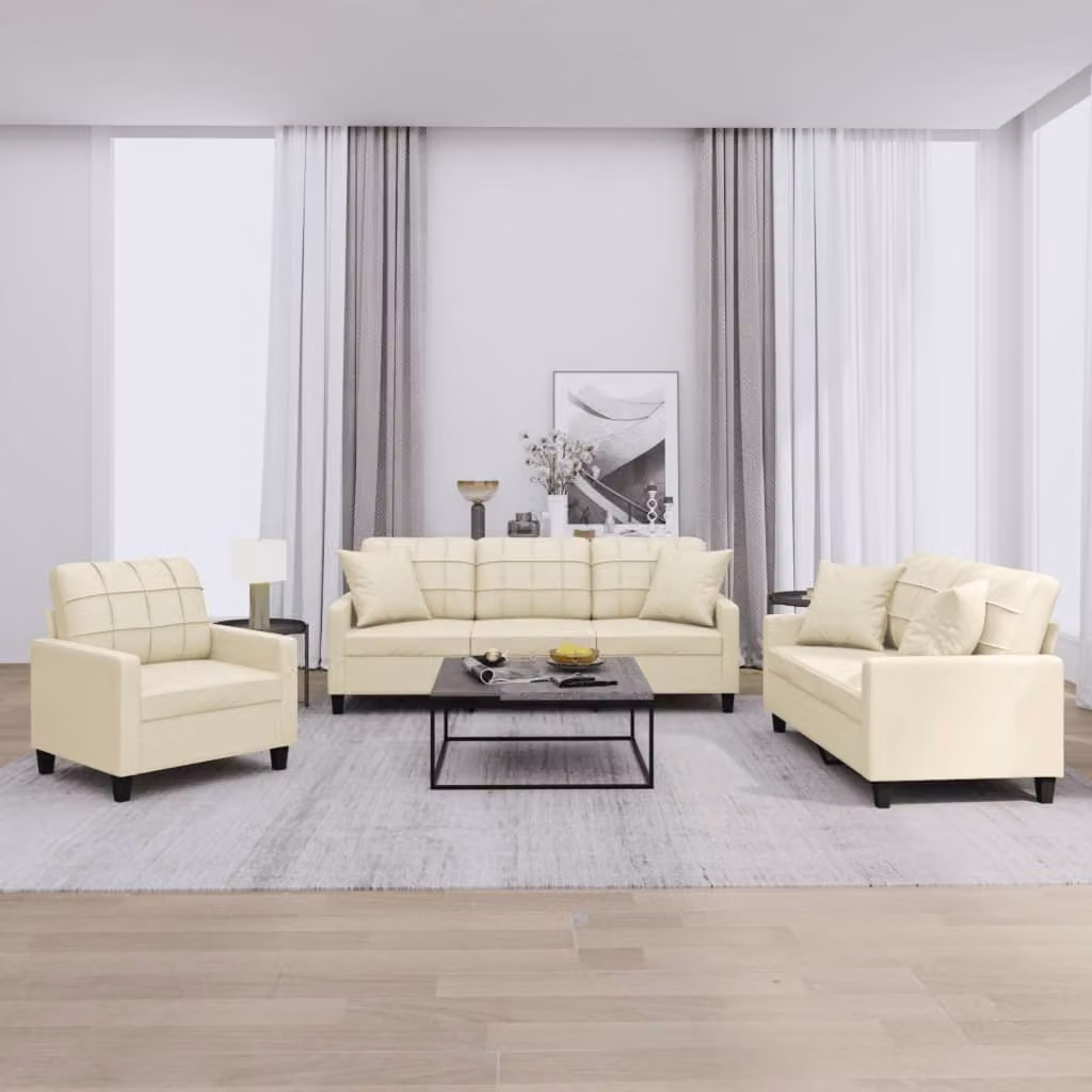 Maison Exclusive - Set divano 3 pezzi con cuscini in ecopelle color crema
