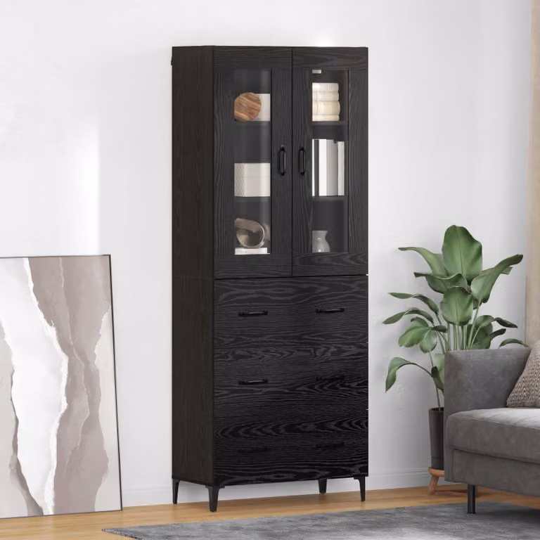 Credenza moderna vidaXL in legno e metallo nero con ante a battente per soggiorno L/P/H: 69,5 x 34 x 180 cm