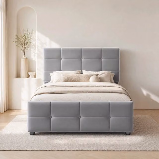 Letto contenitore Mivray con testiera regolabile in velluto grigio, L/P/H: 90 x 200 cm