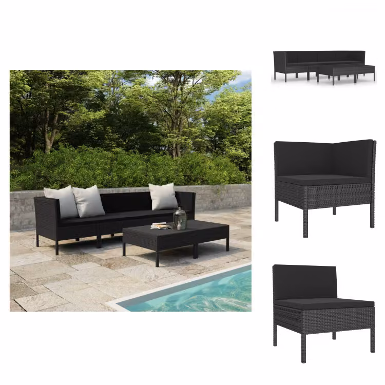 vidaXL Set di 6 pezzi da giardino con cuscini in poly rattan nero - Set di mobili da giardino
