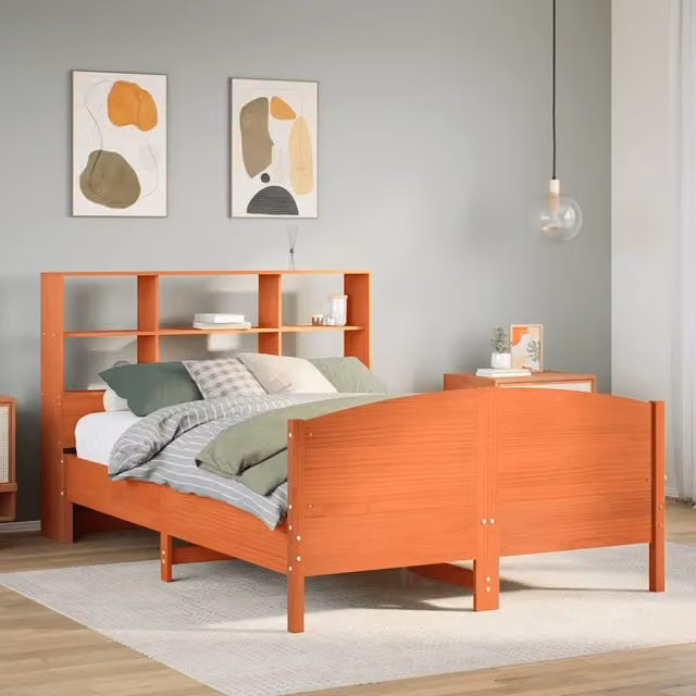 Letto Libreria senza Materasso Marrone Cera 135x190 cm in Pino 3323115