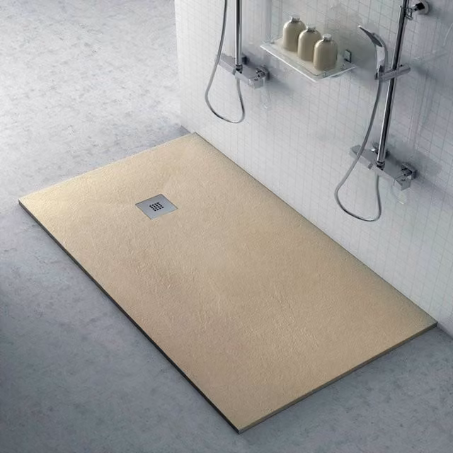 Piatto doccia Karen rettangolare filo pavimento in resina pietra beige L: 80 cm, P: 150 cm