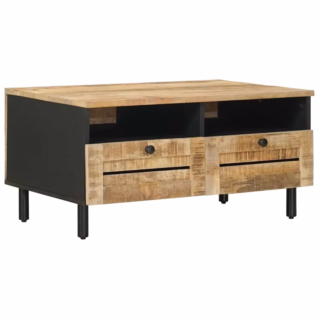 Tavolino da salotto moderno vidaXL in legno di mango rettangolare marrone e nero L/P/H: 80 x 54 x 40 cm – 2