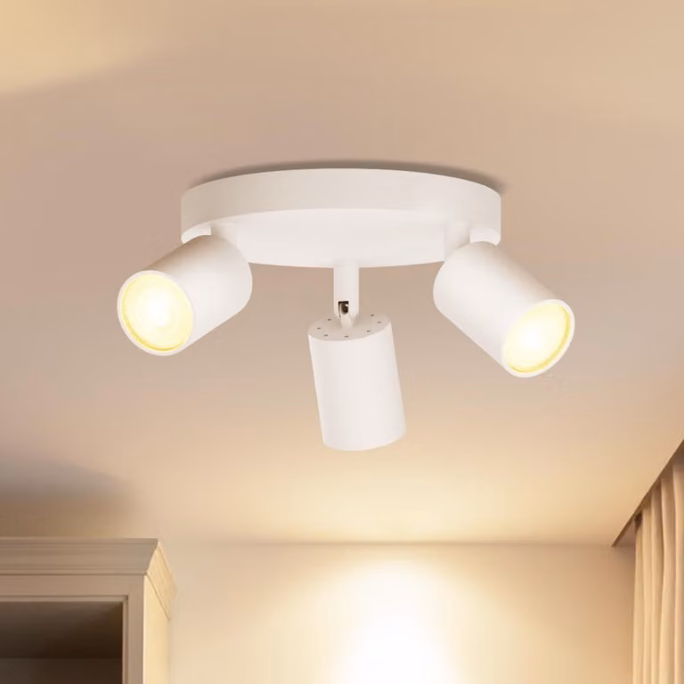 LVWIT, plafoniera LED a 3 luci, rotonda, orientabile, lampada da soffitto bianca, faretto girevole, design moderno, ideale per soggiorno e cucina (senza lampadine)