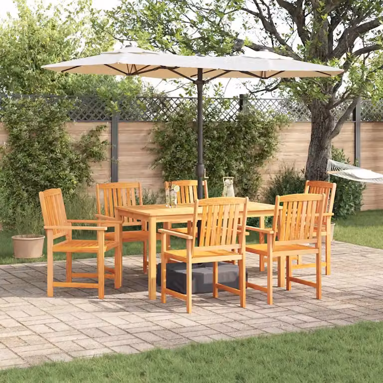Set da pranzo per giardino e terrazzo vidaXL in legno di acacia oliato marrone, 7 pezzi