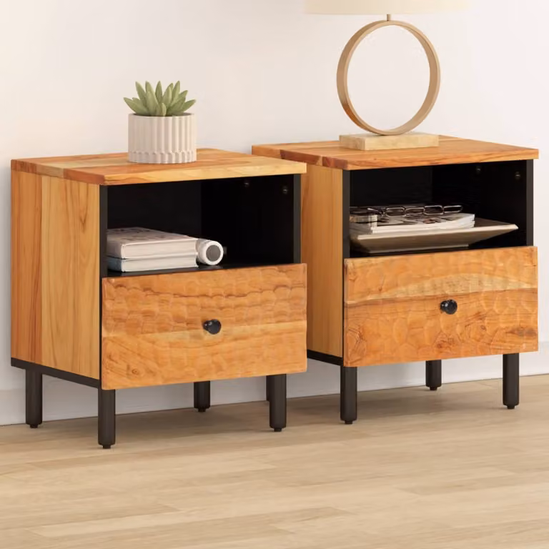 Set di 2 comodini vidaXL in legno di acacia marrone L: 40 cm, P: 33 cm, H: 46 cm