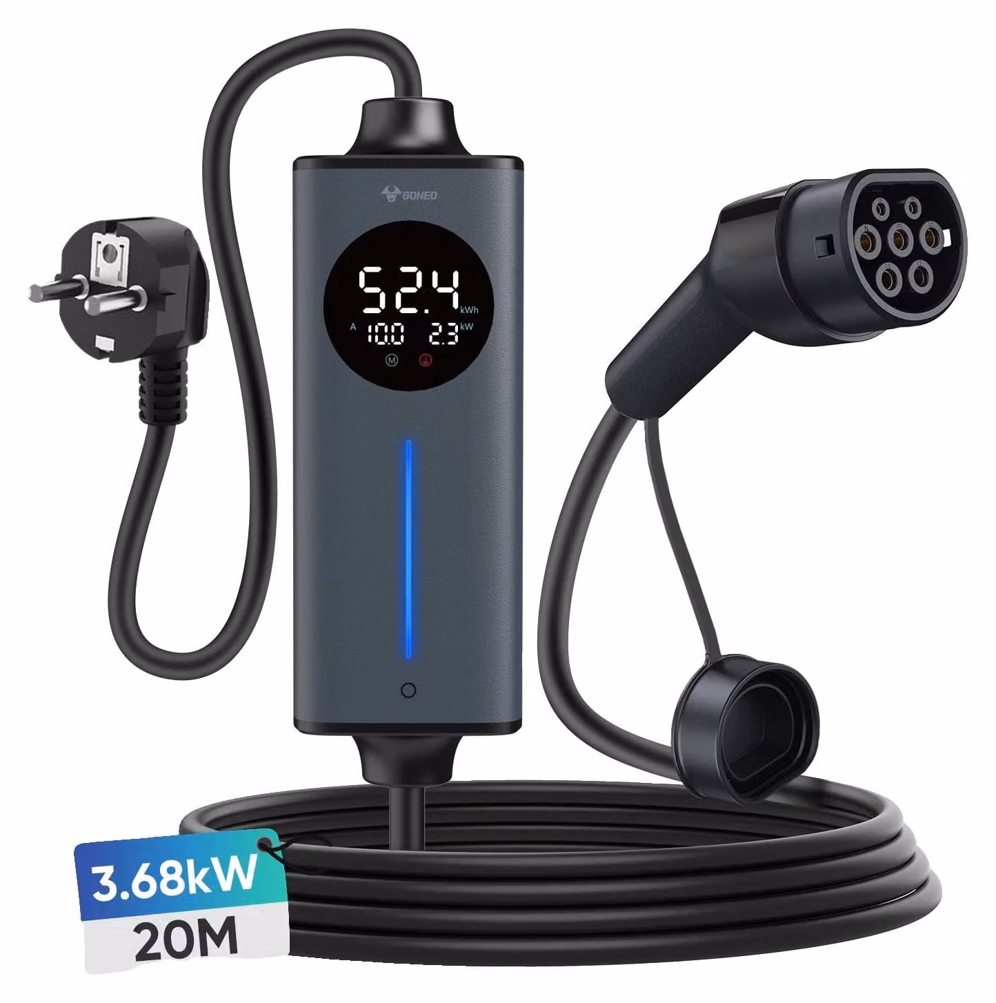 Caricabatterie portatile per veicoli elettrici, tipo 2, con risparmio energetico, sicurezza completa e potenza di 3,6 kW, adatto per cavi da 20 metri