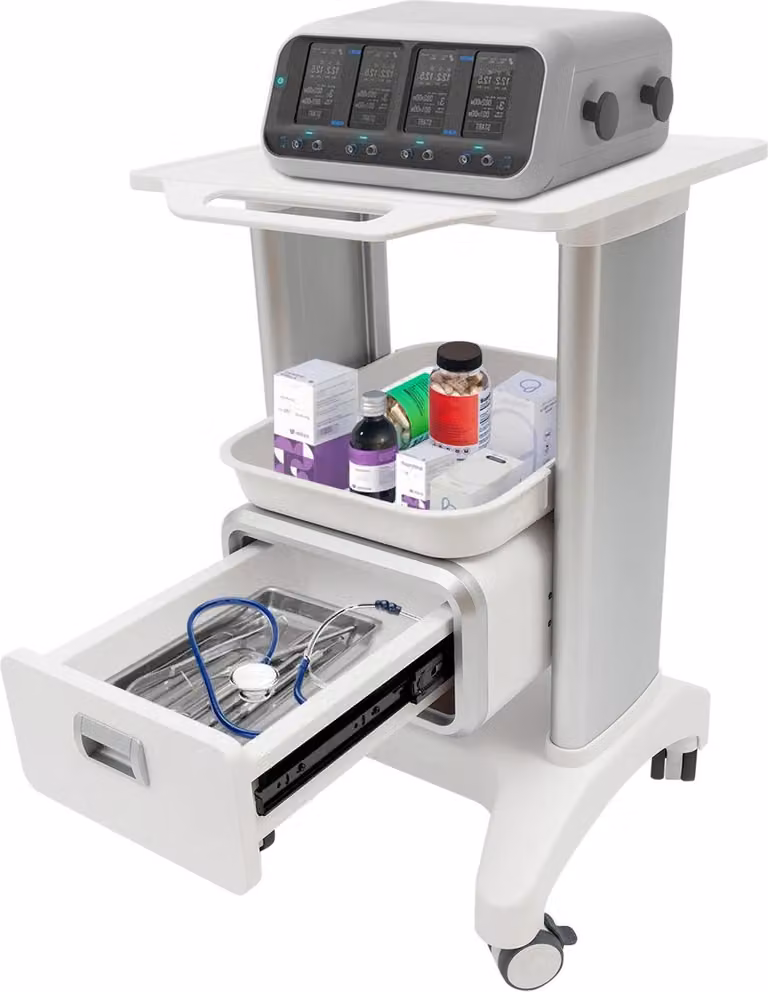 Carrello medico - Carrello ospedaliero ABS - 1 cassetto - 2 ripiani - 4 ruote - Capacità di carico 100 kg - Altezza 76 cm - Indipendente