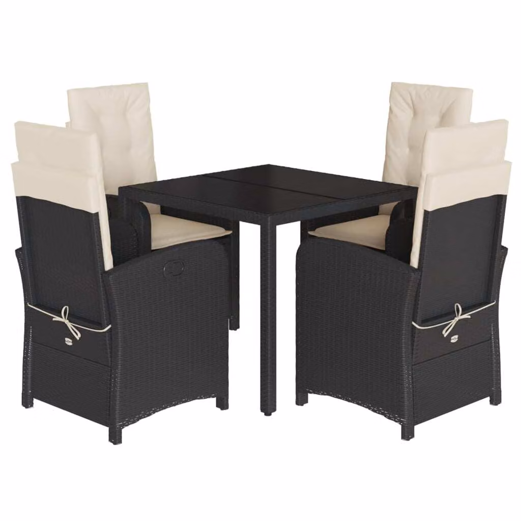 Set da Pranzo da Giardino 5 pz Nero con Cuscini in Polyrattan