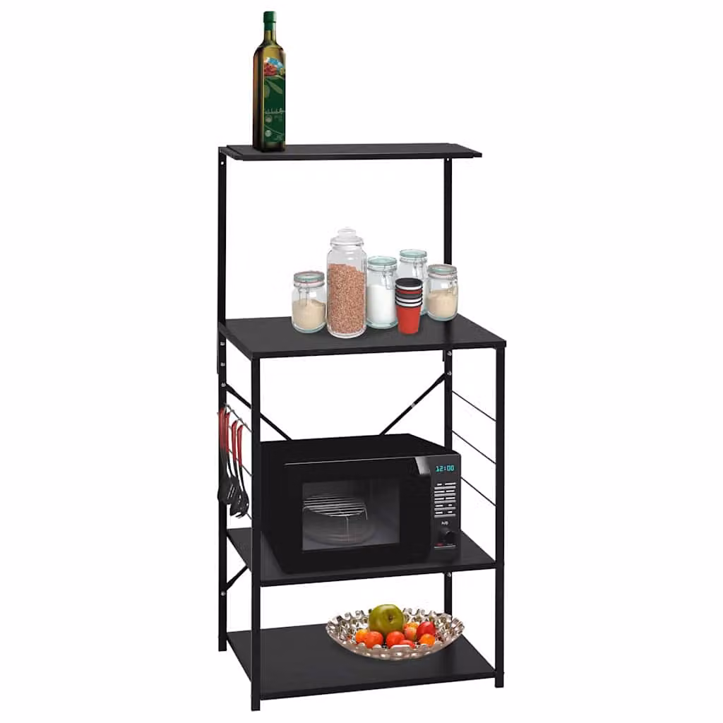 Mobile per microonde vidaXL nero in legno e metallo L: 60 cm, P: 39,6 cm, H: 123 cm