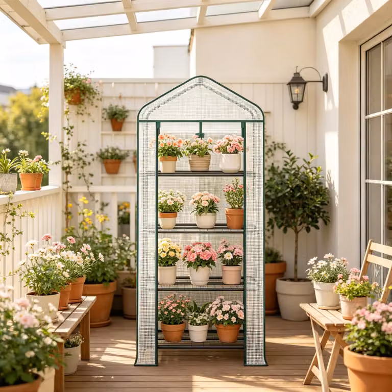Serra su ruote, piccola serra con scaffali, serra per pomodori con porta a rullo (disponibile solo con la serra)