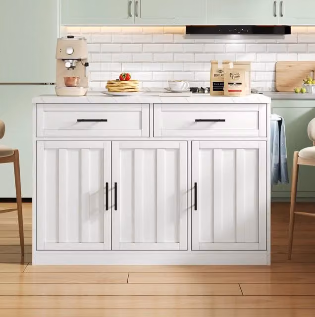 Isola Cucina con Area Bar 120x60x91 cm con Prese Elettriche, USB, Ripiani Regolabili e Porta Asciugamani