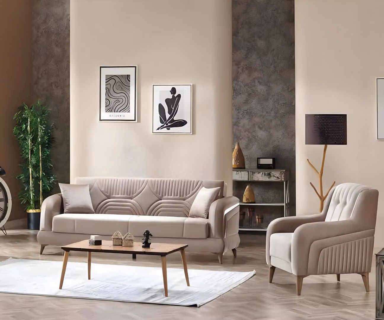 Komplett Sofa Set 2tlg Sofagarnitur Wohnzimmer Polstermöbel 3+1 Sitzer