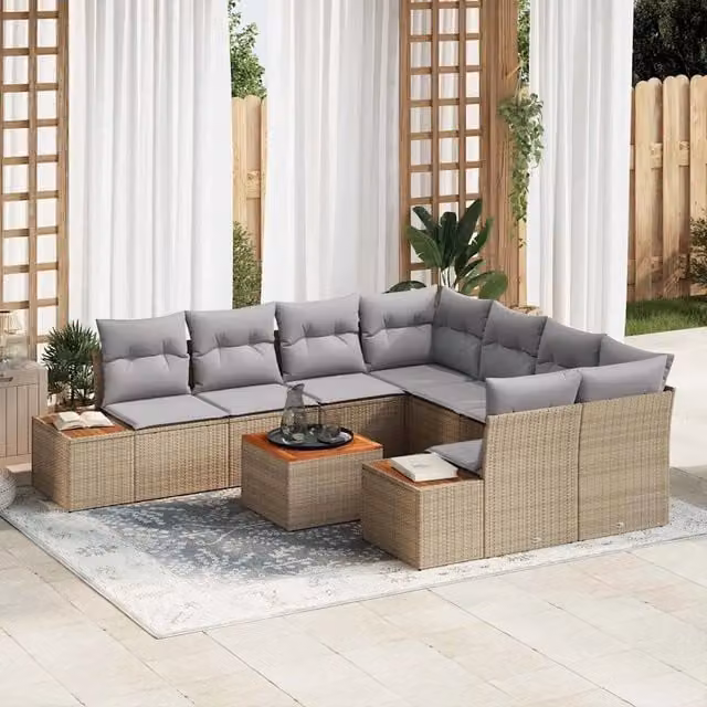 Set Divano da Giardino 9 pz Beige Poly Rattan 3348056