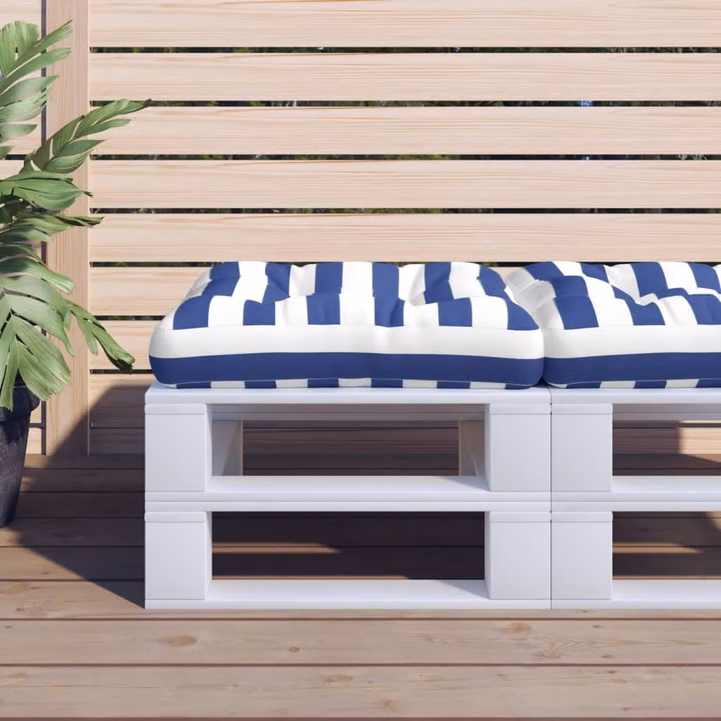 Cuscino Pallet vidaXL a Strisce Blu e Bianche, Tessuto Oxford Impermeabile e Traspirante, L/P/H: 58 x 58 x 10 cm