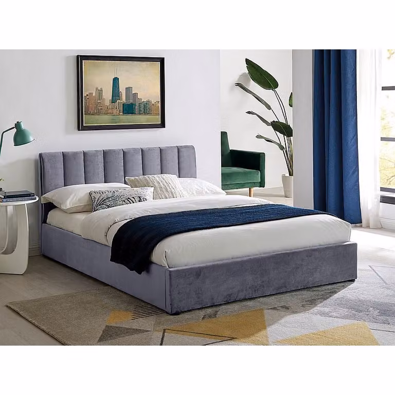 Letto matrimoniale imbottito VIZMA - 160x200 cm, grigio