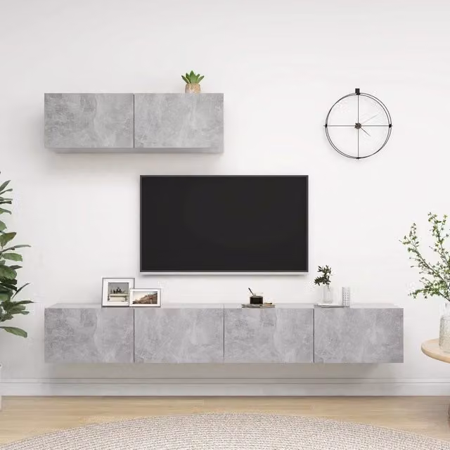 Mobili Porta TV 3 pz-Set di 3 Credenza per TV Grigio Cemento in Legno Multistrato 104009