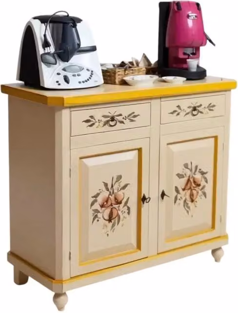 Credenza 2 ante in legno stile shabby chic bianca con decorazioni floreali gialle Mobili 2G L: 104 cm, P: 43 cm, H: 98 cm – 4