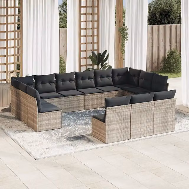 Set Divani Giardino 13 pz con Cuscini Grigio Chiaro Polyrattan 3218392