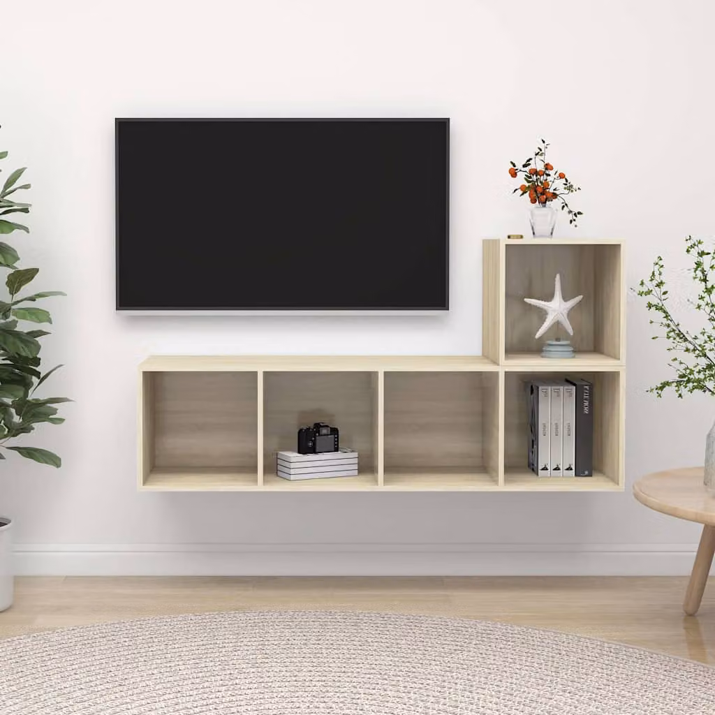 Set di mobili TV da parete vidaXL in legno MDF color rovere, 2 pezzi, stile minimalista per soggiorno