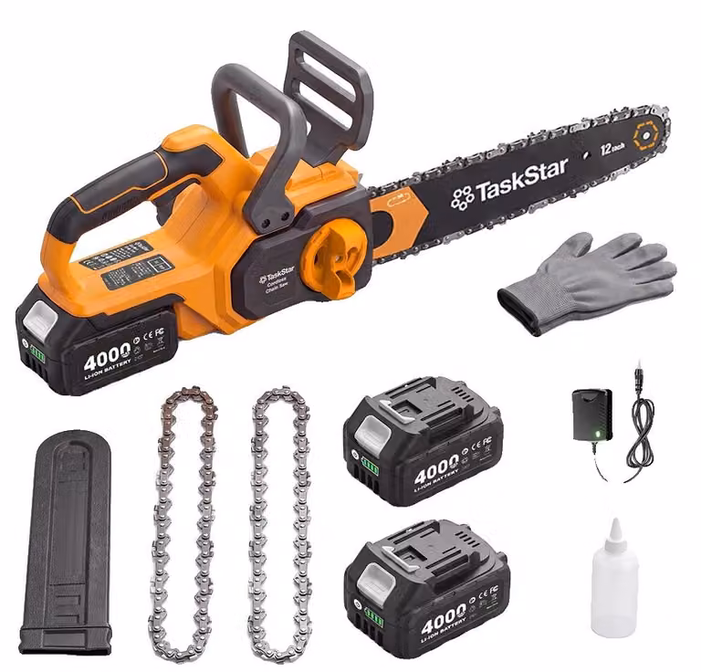 Troncatrice a catena, lama da 30 cm, motore brushless, con 2 batterie da 4,0 Ah, spina europea da 100V-240V