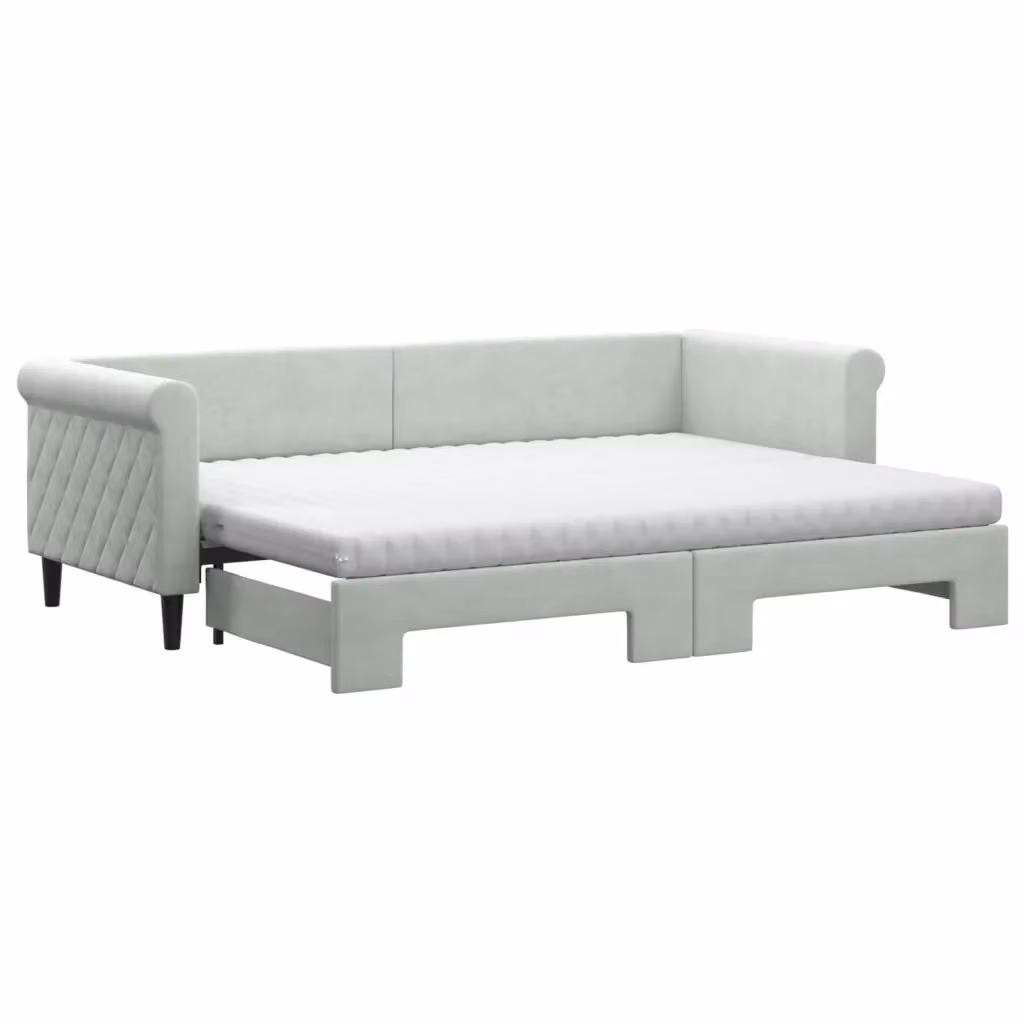 Divano Letto Estraibile vidaXL in Velluto Grigio con Cassetto per Soggiorno e Camera da Letto L/P/H: 229 x 80 x 68 cm – 2