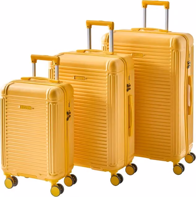 Set di 3 valigie giallo in materiale sintetico con ruote silenziose in ferro e cerniera antifurto 3 misure Lucchetto TSA Comodità