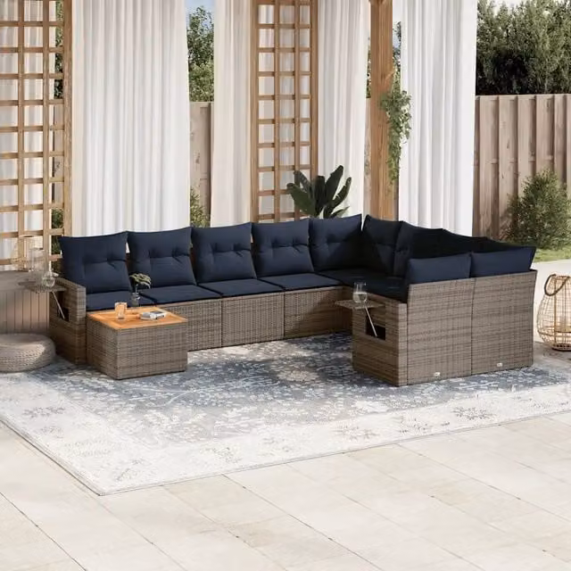 Set Divani da Giardino 10 pz con Cuscini Grigio in Polyrattan 3224731