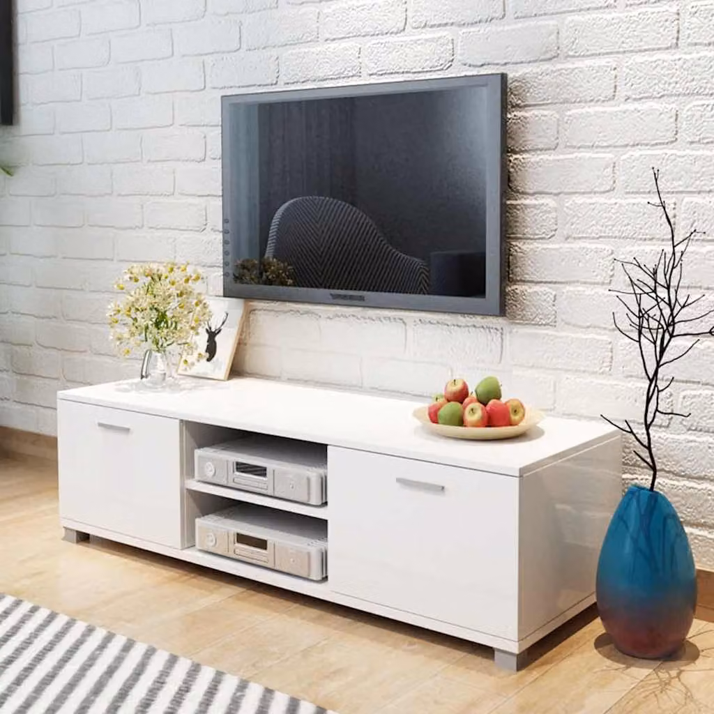 vidaXL Mobile Porta TV Bianco Lucido L: 120 cm, P: 40,5 cm, H: 35 cm