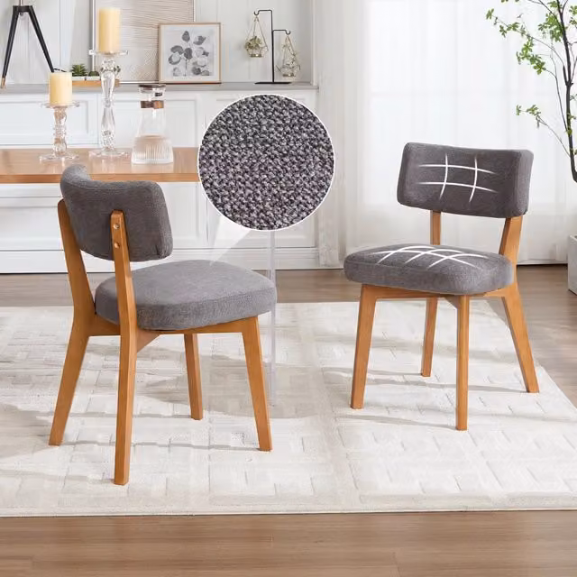 Set di 2 sedie da pranzo OKWISH in legno grigio con seduta imbottita in tessuto, ideali per casa e ufficio, L: 47 cm, P: 46 cm, H: 77 cm