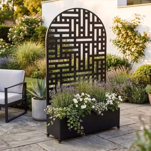 Fioriera con Spalliera Arcuata Bernalda in Acciaio 190 x 120 x 38 cm - Nero casa.pro